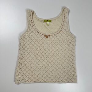 Sigrid Olsen Cream Knit Beaded Cami Tank Top Size Medium Y2K Boho Cottagecore